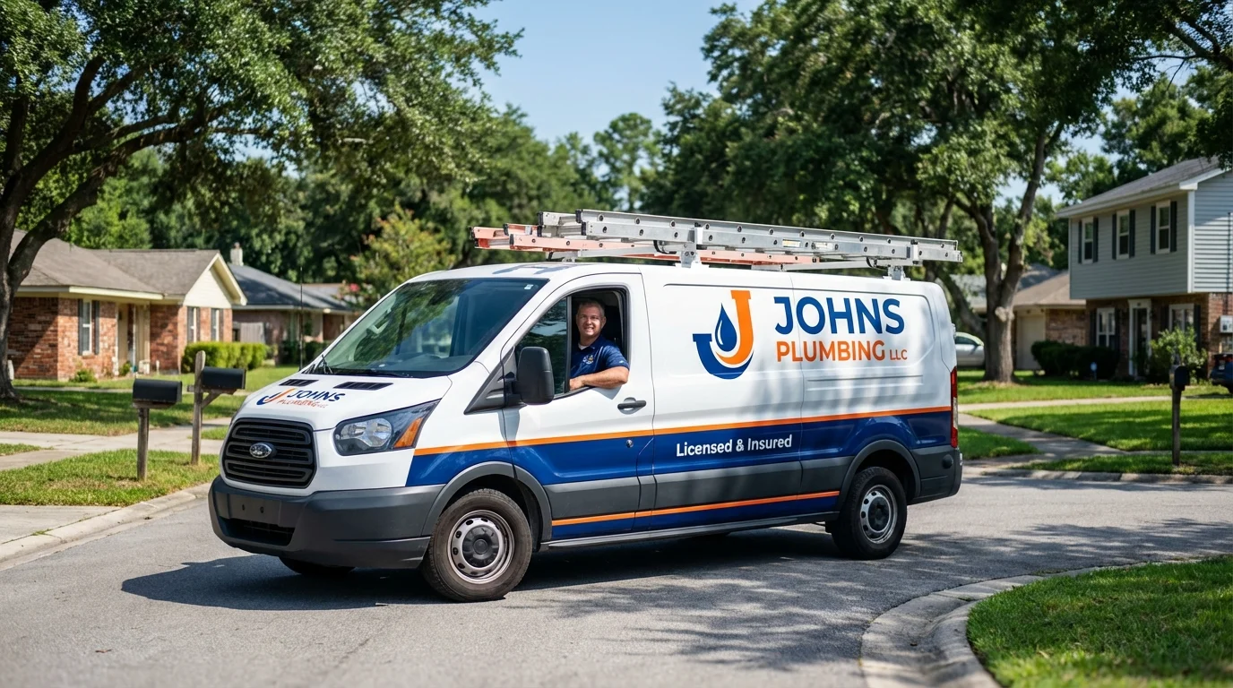 Johns Plumbing LLC service van in Fort Drum, NY