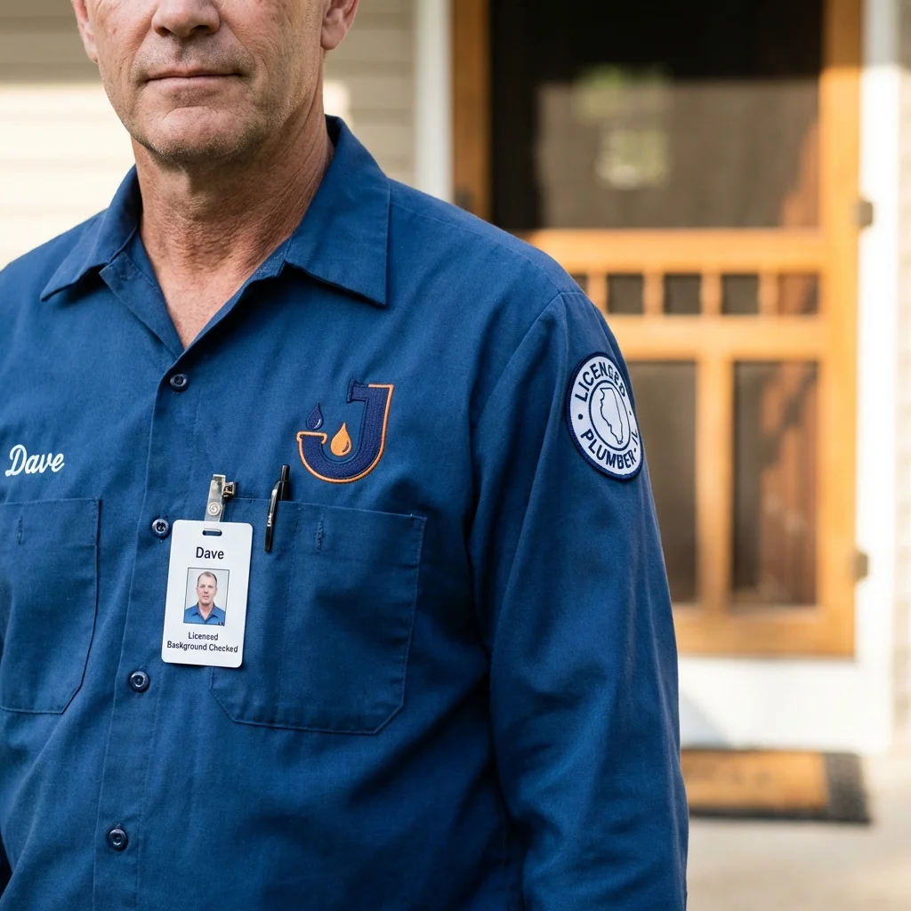Licensed plumber showing ID badge in Fort Drum, NY
