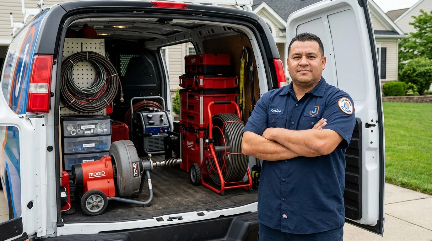 Professional drain cleaning equipment and Johns Plumbing LLC plumber in Fort Drum