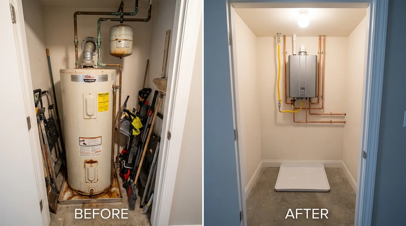 Tank water heater versus wall-mounted tankless unit comparison for Fort Drum, NY homeowners