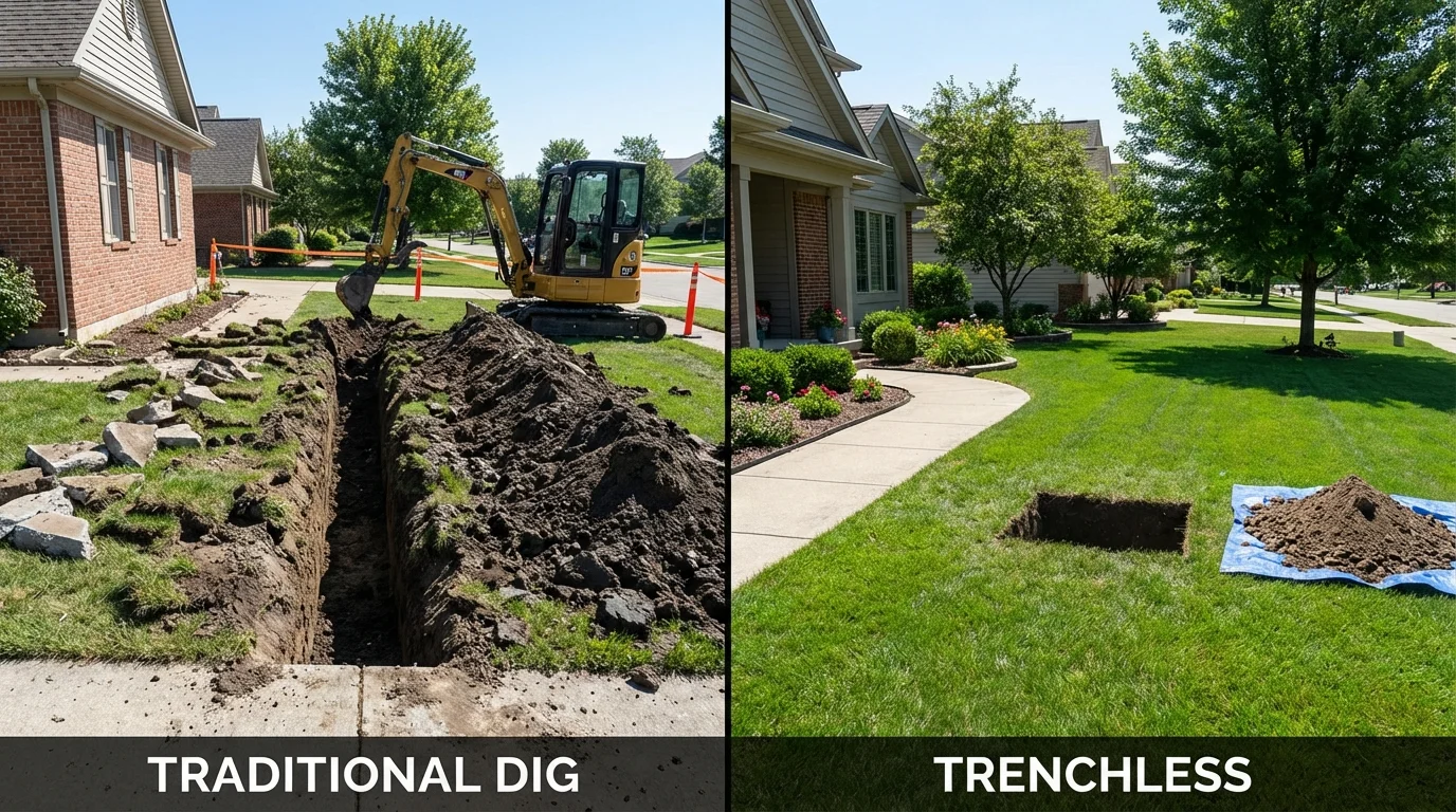 Trenchless sewer repair with minimal yard damage versus traditional excavation in Fort Drum, NY